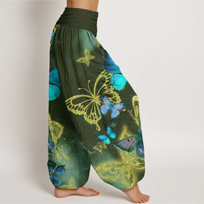 Pantalones harén con cintura elástica para mujer, con estampado de mariposas doradas y piedras de Buddha Stones - image 5