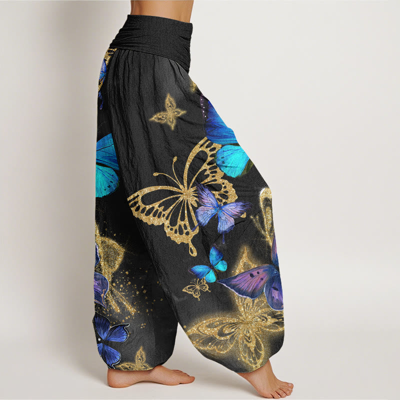 Pantalones harén con cintura elástica para mujer, con estampado de mariposas doradas y piedras de Buddha Stones - image 9