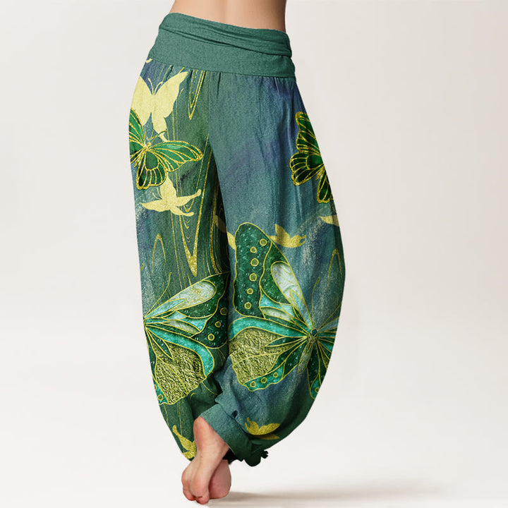 Pantalones harén con cintura elástica para mujer, con estampado de mariposas doradas y piedras de Buddha Stones - image 7