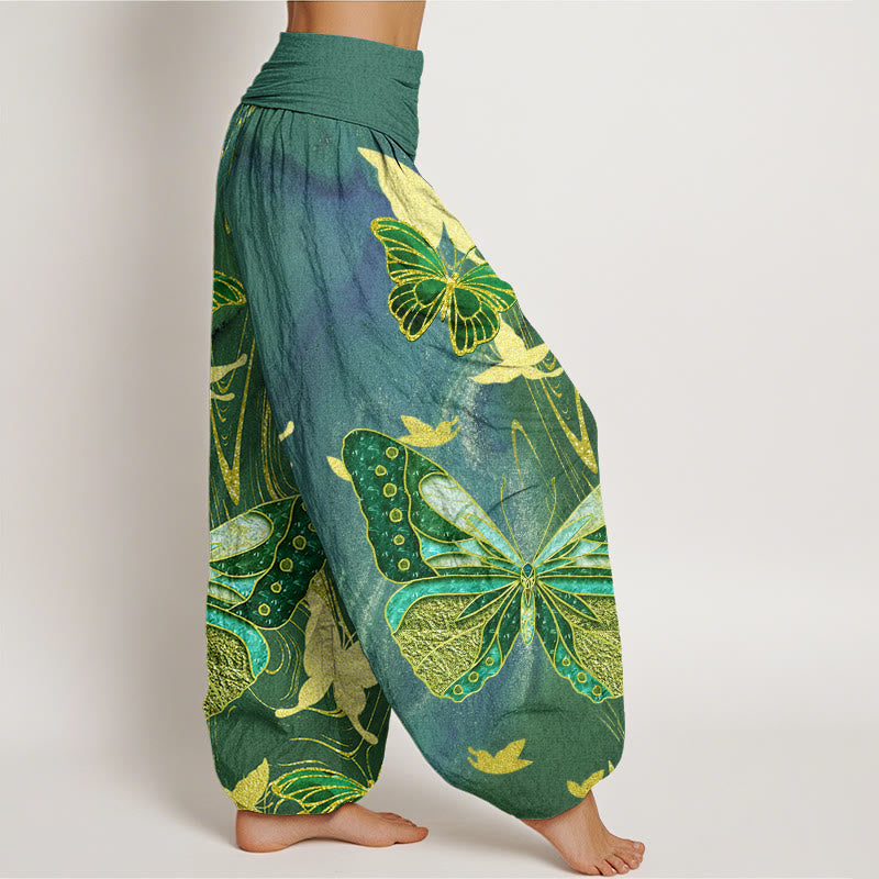 Pantalones harén con cintura elástica para mujer, con estampado de mariposas doradas y piedras de Buddha Stones - image 5