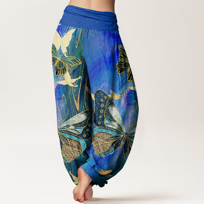 Pantalones harén con cintura elástica para mujer, con estampado de mariposas doradas y piedras de Buddha Stones - image 9
