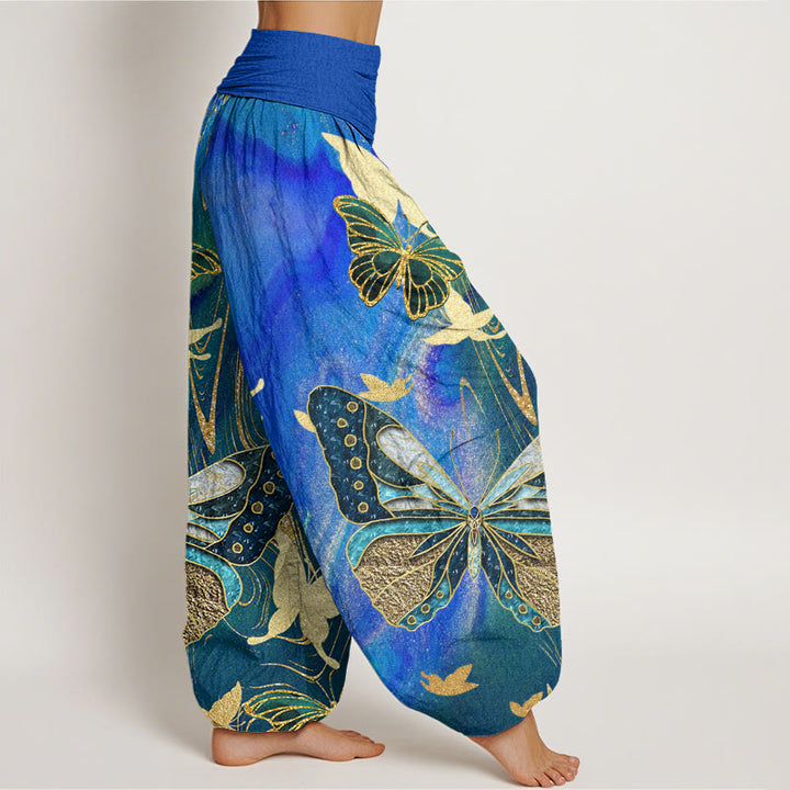 Pantalones harén con cintura elástica para mujer, con estampado de mariposas doradas y piedras de Buddha Stones - image 9