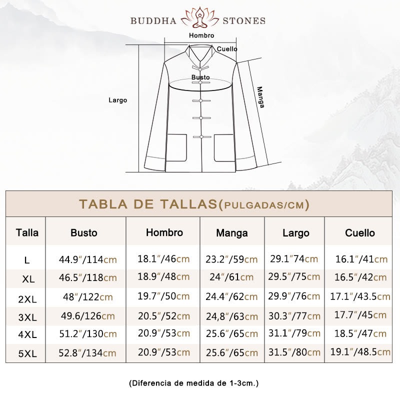 Conjunto de 2 piezas de camisa y pantalones de manga larga de algodón con botones de rana para hombre con Buddha Stones - image 3