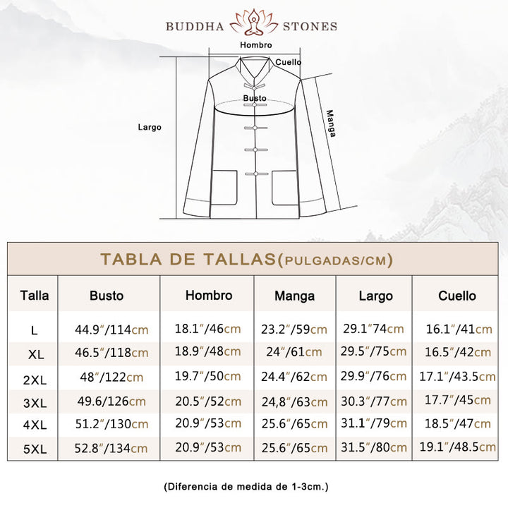 Conjunto de 2 piezas de camisa y pantalones de manga larga de algodón con botones de rana para hombre con Buddha Stones - image 3