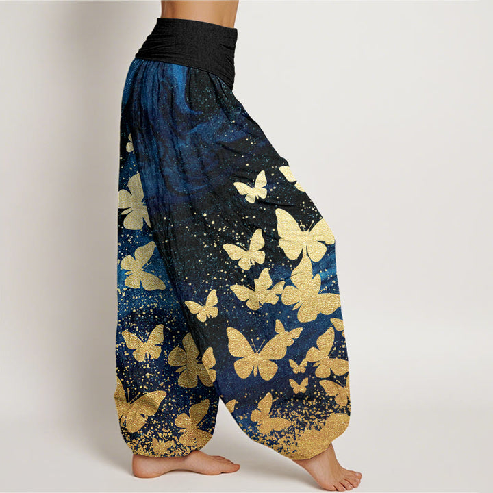 Pantalones harén con cintura elástica para mujer, informales, con estampado de mariposas doradas y piedras de Buddha Stones - image 2