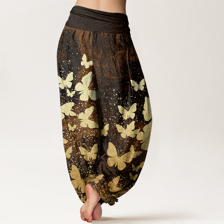 Pantalones harén con cintura elástica para mujer, informales, con estampado de mariposas doradas y piedras de Buddha Stones - image 6