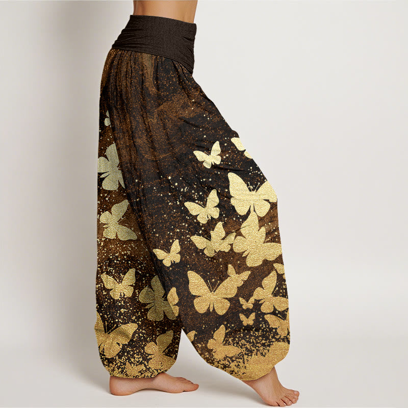 Pantalones harén con cintura elástica para mujer, informales, con estampado de mariposas doradas y piedras de Buddha Stones - image 5