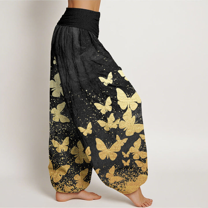Pantalones harén con cintura elástica para mujer, informales, con estampado de mariposas doradas y piedras de Buddha Stones - image 9