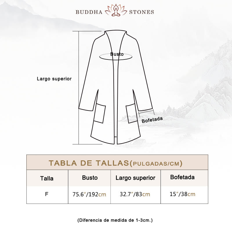 Buddha Stones Diseño liso Abrigo de manga larga Meditación Zen Chaqueta de algodón con parte delantera abierta - image 3