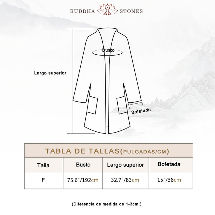 Buddha Stones Diseño liso Abrigo de manga larga Meditación Zen Chaqueta de algodón con parte delantera abierta - image 3
