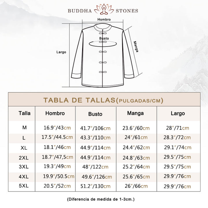 Camisa larga de algodón para hombre, chaqueta y traje chino con botones de rana y Buddha Stones - image 4