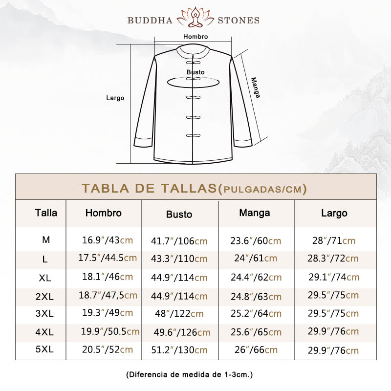 Camisa larga de algodón para hombre, chaqueta y traje chino con botones de rana y Buddha Stones - image 3