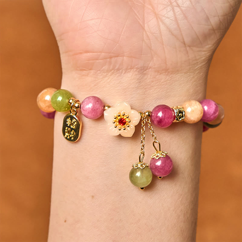 Pulsera de la suerte con turmalina natural y flor de Buddha Stones