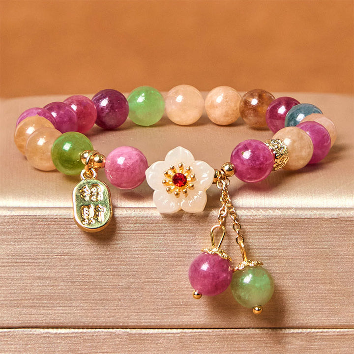 Pulsera de la suerte con turmalina natural y flor de Buddha Stones