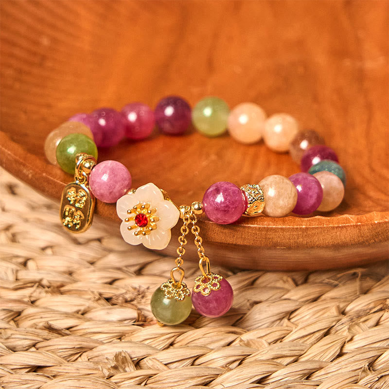 Pulsera de la suerte con turmalina natural y flor de Buddha Stones