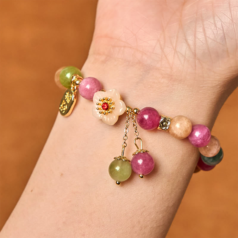 Pulsera de la suerte con turmalina natural y flor de Buddha Stones