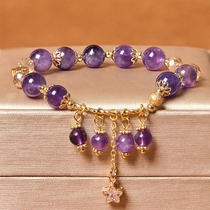Pulsera de la paz con trébol de cuatro hojas y amatista natural de Buddha Stones