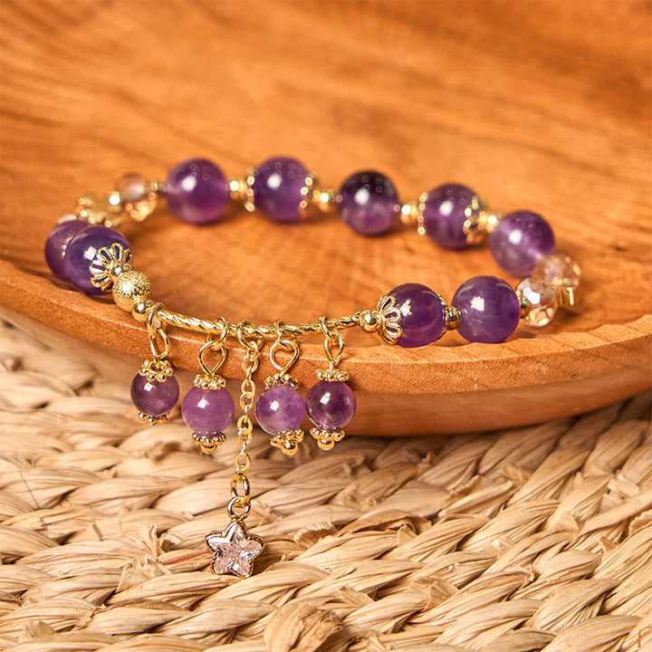 Pulsera de la paz con trébol de cuatro hojas y amatista natural de Buddha Stones