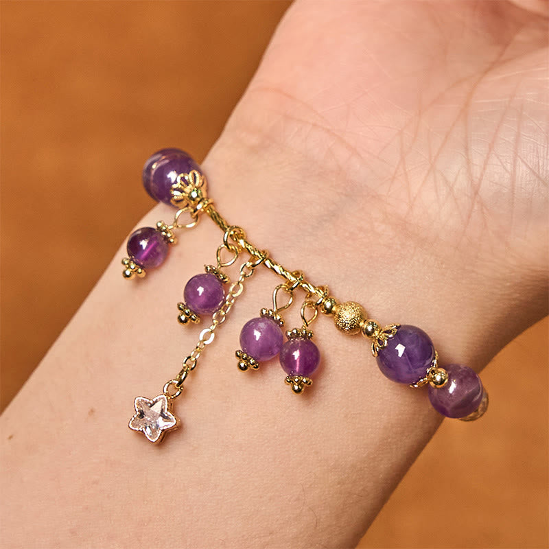 Pulsera de la paz con trébol de cuatro hojas y amatista natural de Buddha Stones