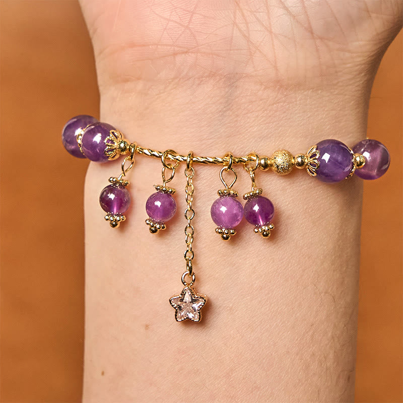 Pulsera de la paz con trébol de cuatro hojas y amatista natural de Buddha Stones