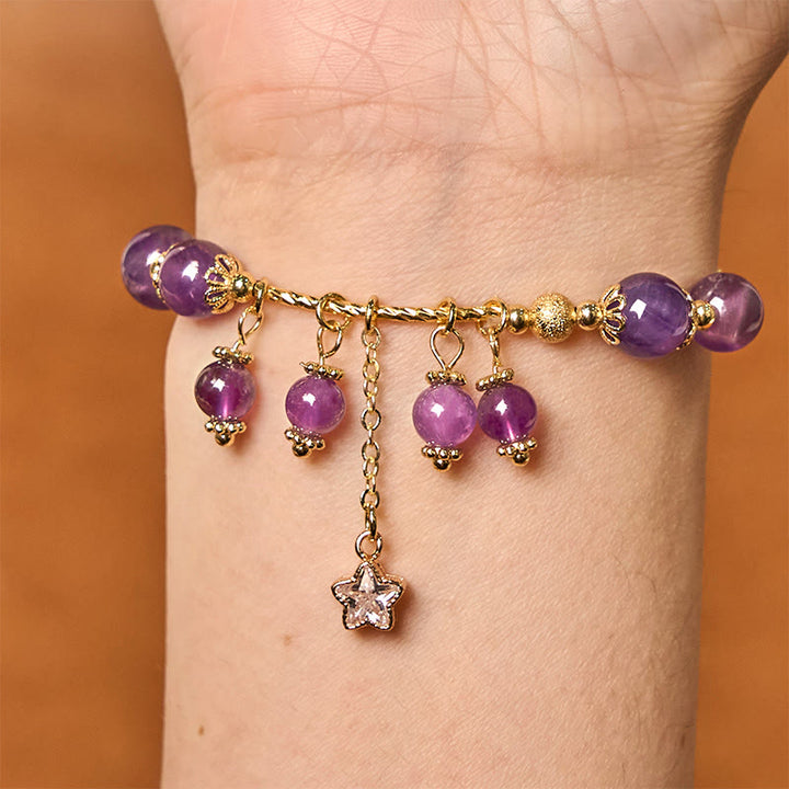 Pulsera de la paz con trébol de cuatro hojas y amatista natural de Buddha Stones