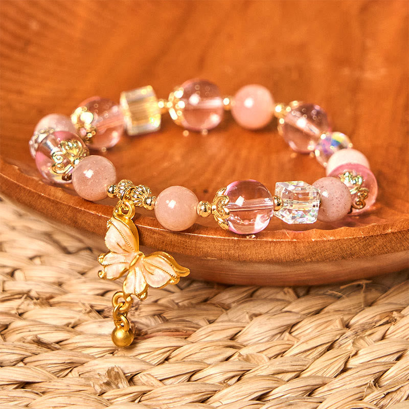 Pulsera de la paz con mariposa y piedra solar de amatista natural de Buddha Stones