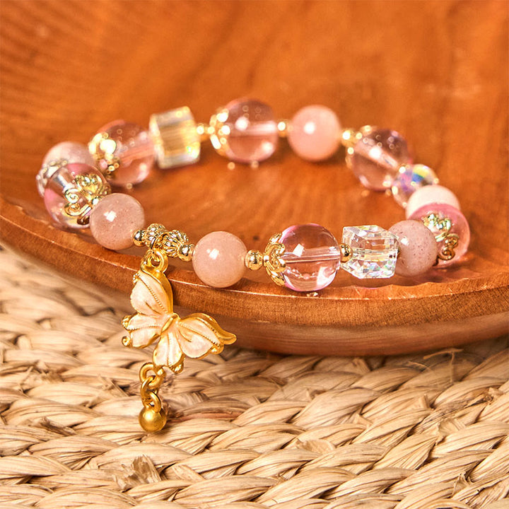 Pulsera de la paz con mariposa y piedra solar de amatista natural de Buddha Stones