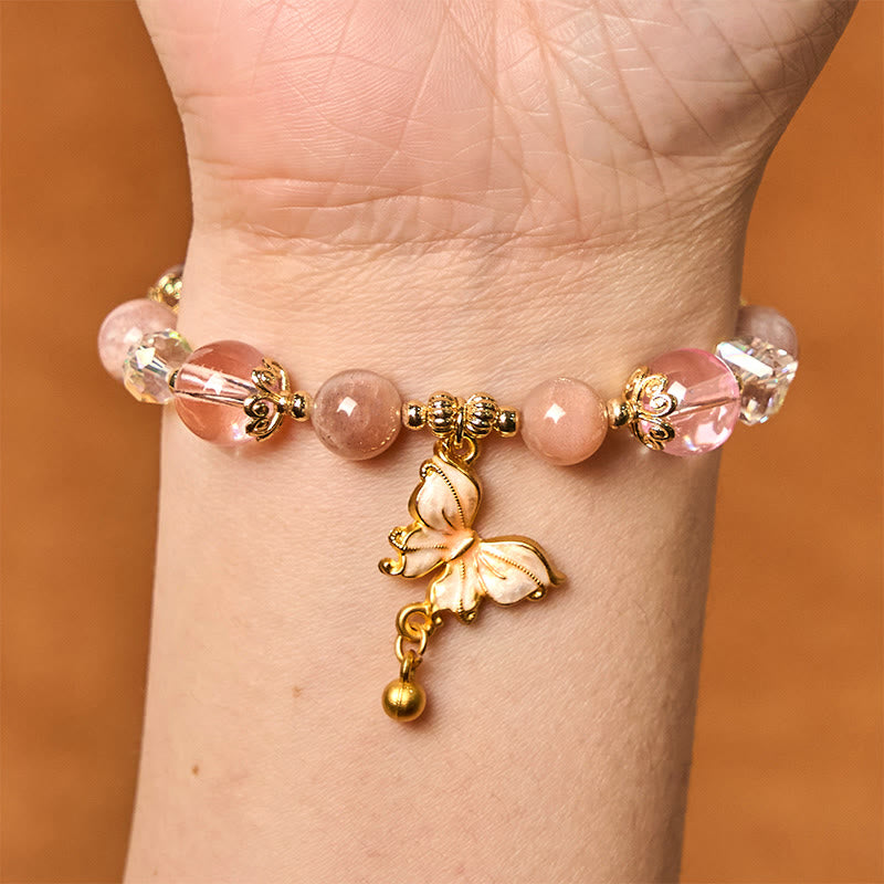 Pulsera de la paz con mariposa y piedra solar de amatista natural de Buddha Stones