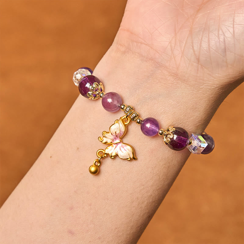Pulsera de la paz con mariposa y piedra solar de amatista natural de Buddha Stones
