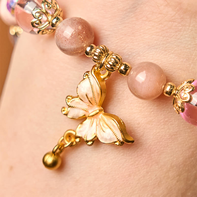 Pulsera de la paz con mariposa y piedra solar de amatista natural de Buddha Stones