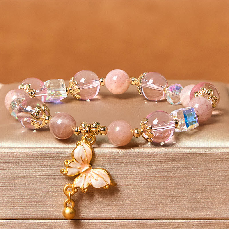 Pulsera de la paz con mariposa y piedra solar de amatista natural de Buddha Stones