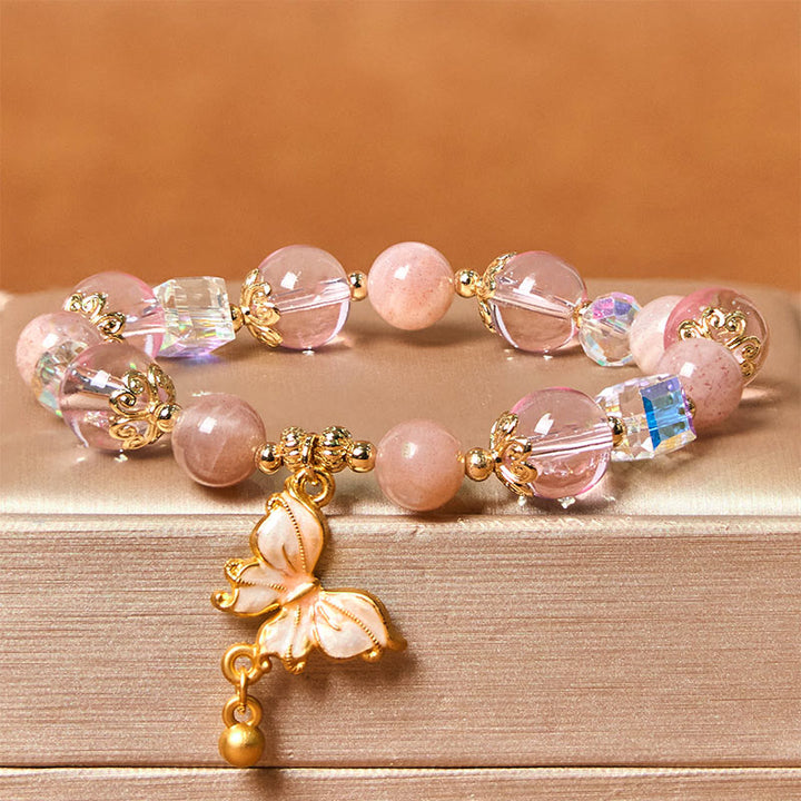 Pulsera de la paz con mariposa y piedra solar de amatista natural de Buddha Stones
