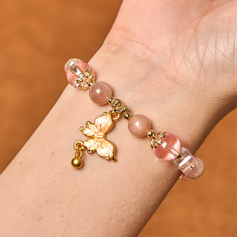 Pulsera de la paz con mariposa y piedra solar de amatista natural de Buddha Stones