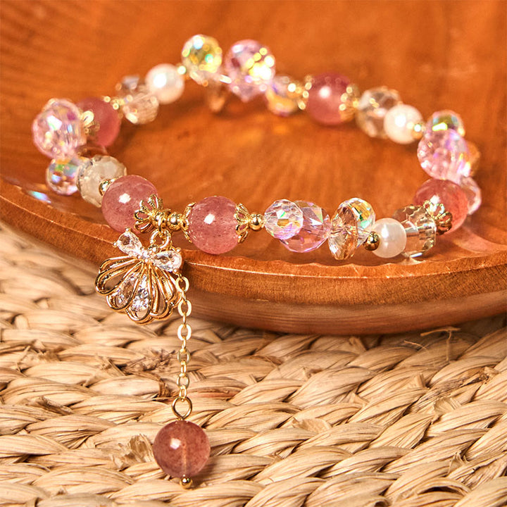 Pulsera positiva de concha de perla y cuarzo fresa natural de Buddha Stones