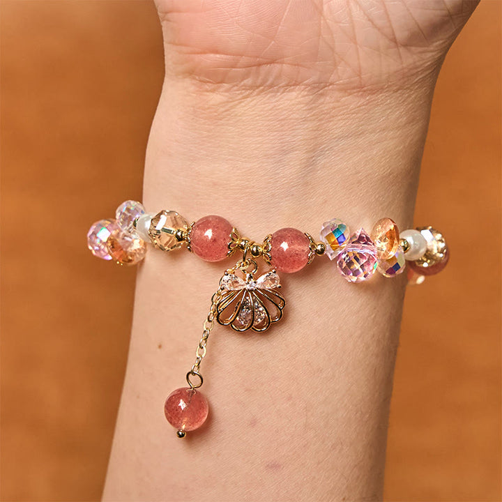 Pulsera positiva de concha de perla y cuarzo fresa natural de Buddha Stones