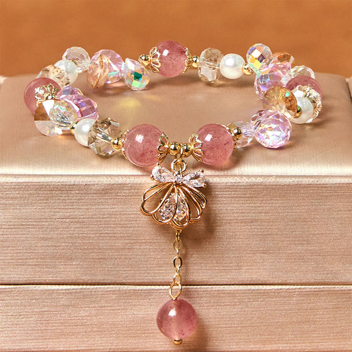 Pulsera positiva de concha de perla y cuarzo fresa natural de Buddha Stones