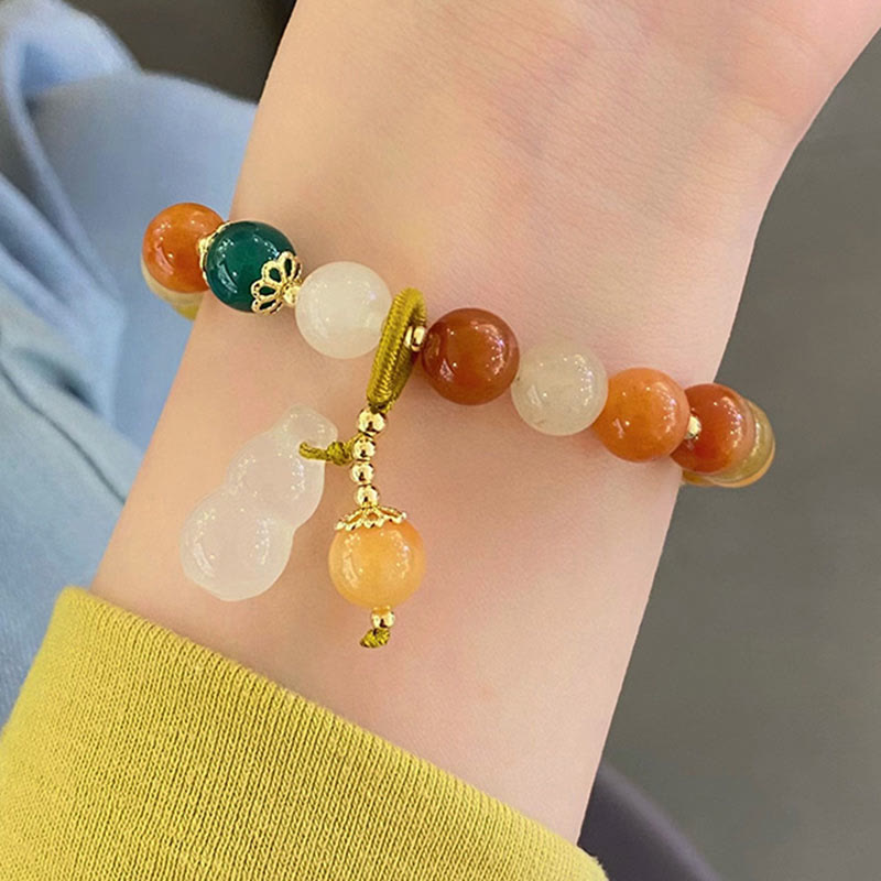 Pulsera de calabaza con cuentas de jade de seda dorada y Buddha Stones para la riqueza y la suerte