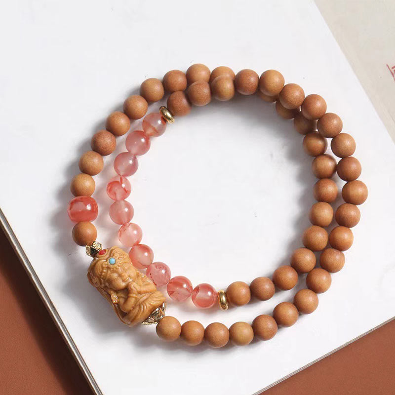 Pulsera de la fortuna de sándalo y ágata roja del sur con Buddha Stones tibetanas Zakiram, diosa de la riqueza - image 1