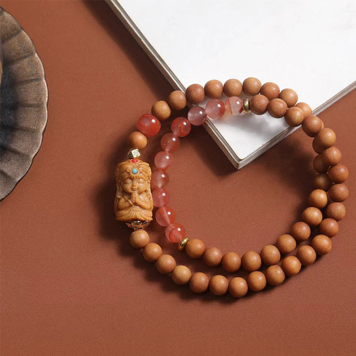 Pulsera de la fortuna de sándalo y ágata roja del sur con Buddha Stones tibetanas Zakiram, diosa de la riqueza - Sándalo y ágata roja del sur (circunferencia de la muñeca: 13-21 cm) - image 0