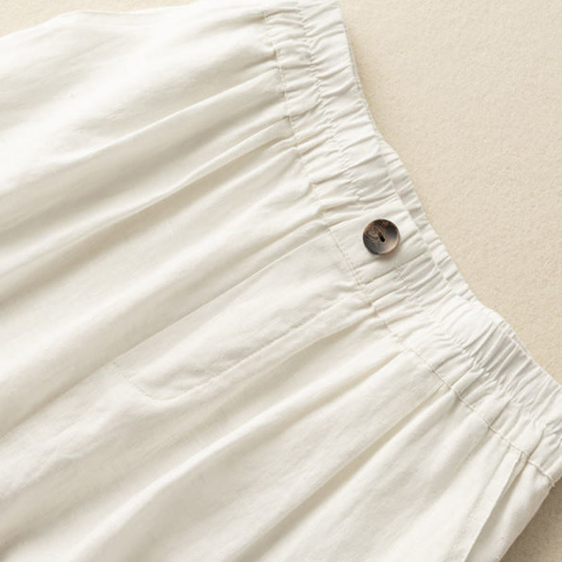 Pantalones cortos de mujer de algodón y lino lisos con botones y bolsillos, estampado Buddha Stones, estilo casual de verano. - image 9