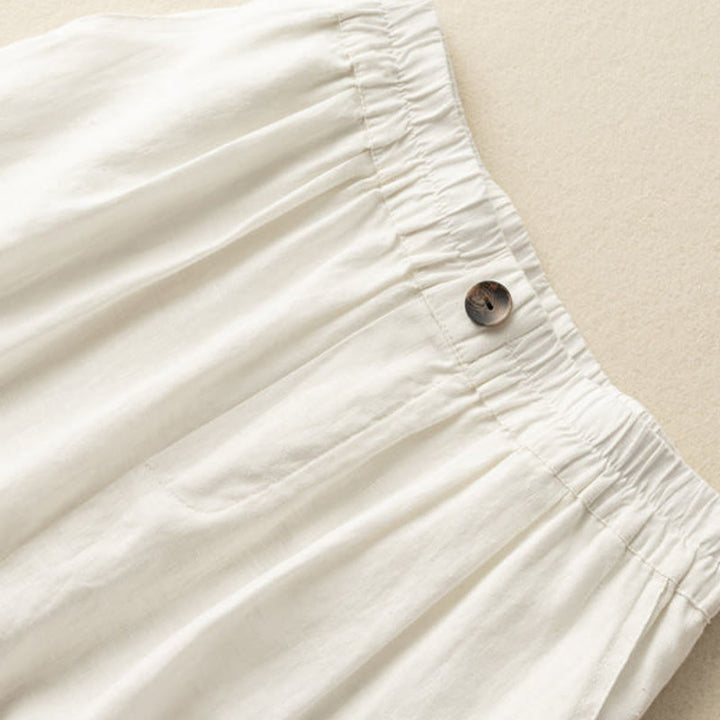 Pantalones cortos de mujer de algodón y lino lisos con botones y bolsillos, estampado Buddha Stones, estilo casual de verano. - image 9