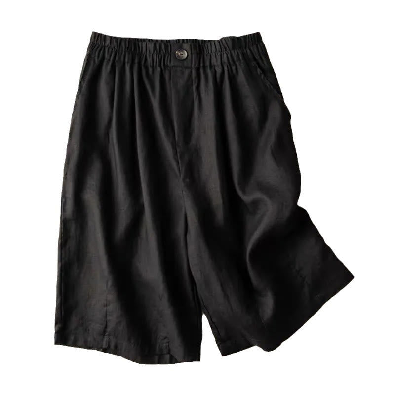 Pantalones cortos de verano informales de algodón y lino con cremallera y botones para mujer, con bolsillos y estampado de Buddha Stones - image 16