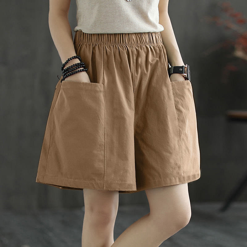 Pantalones cortos de algodón para mujer con bolsillos, estilo casual, lisos y rectos, de Buddha Stones, para verano