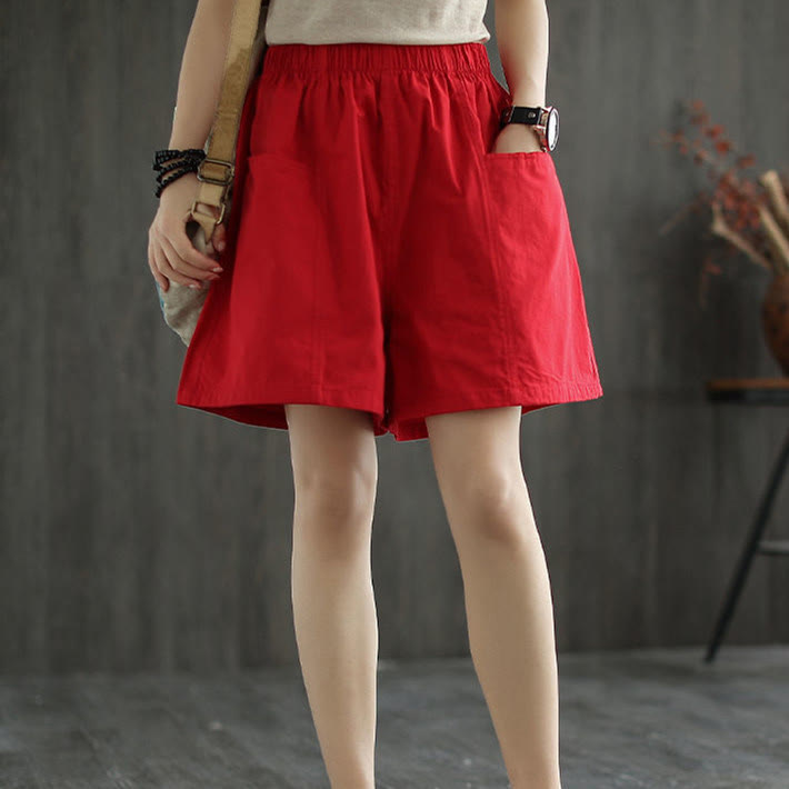 Pantalones cortos de algodón para mujer con bolsillos, estilo casual, lisos y rectos, de Buddha Stones, para verano