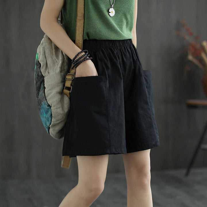 Pantalones cortos de algodón para mujer con bolsillos, estilo casual, lisos y rectos, de Buddha Stones, para verano