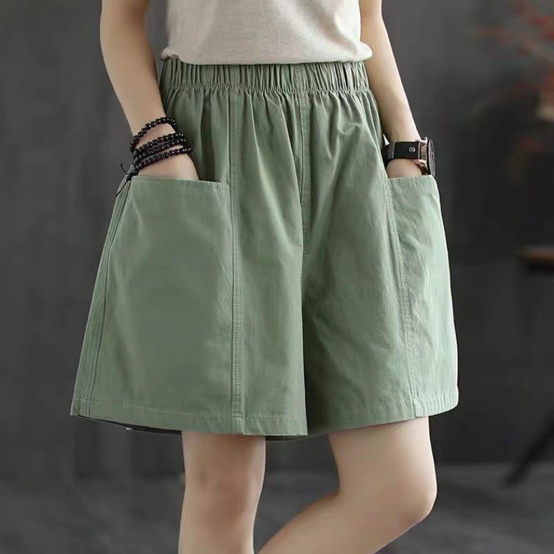 Pantalones cortos de algodón para mujer con bolsillos, estilo casual, lisos y rectos, de Buddha Stones, para verano