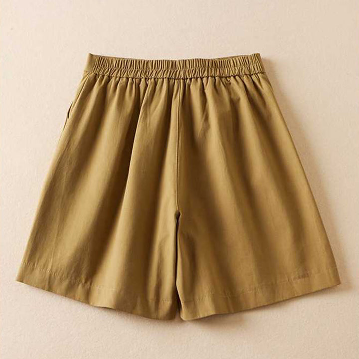 Pantalones cortos informales de verano con diseño de Buddha Stones, de lino y algodón, con cremallera y botones para mujer, con bolsillos - image 1