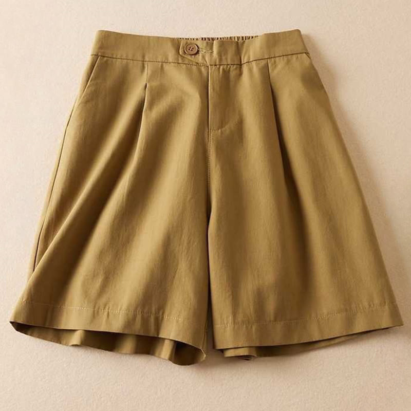 Pantalones cortos informales de verano con diseño de Buddha Stones, de lino y algodón, con cremallera y botones para mujer, con bolsillos - Vara de oro - US12, UK/AU16, EU44 (3XL) - image 0