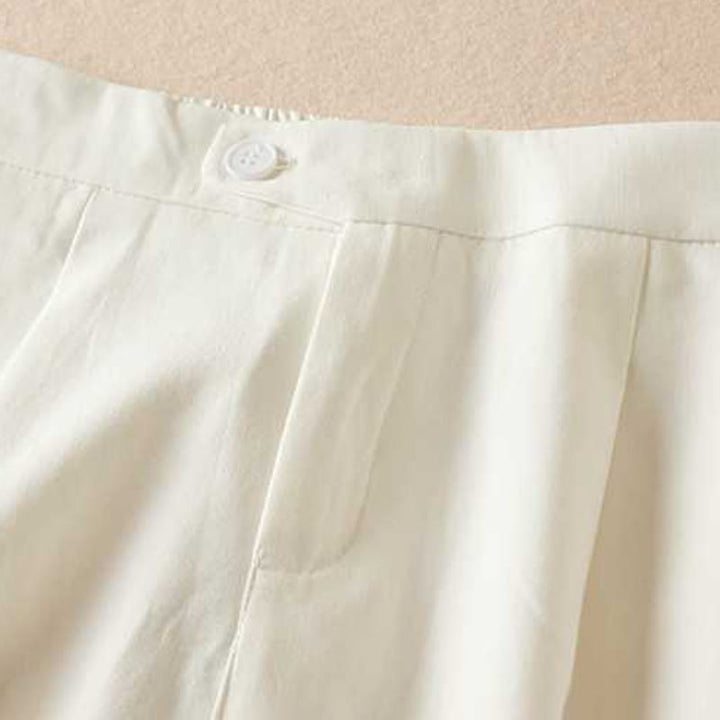 Pantalones cortos informales de verano con diseño de Buddha Stones, de lino y algodón, con cremallera y botones para mujer, con bolsillos - image 15