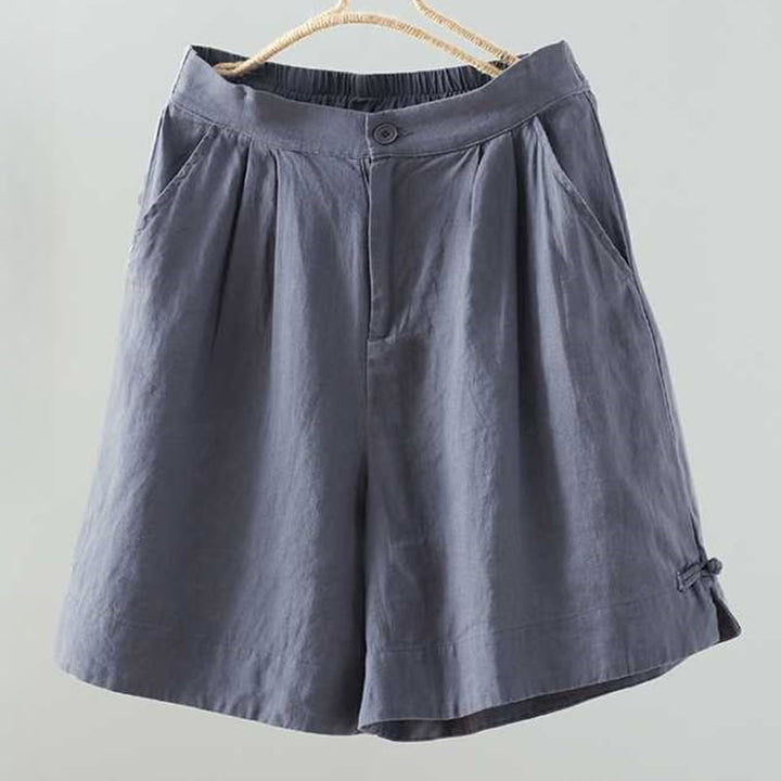 Pantalones cortos de verano informales con diseño de rana, de fibra acrílica, con botones y cremallera, de Buddha Stones, para mujer, con bolsillos - Azul aciano - US12, UK/AU16, EU44 (2XL) - image 0